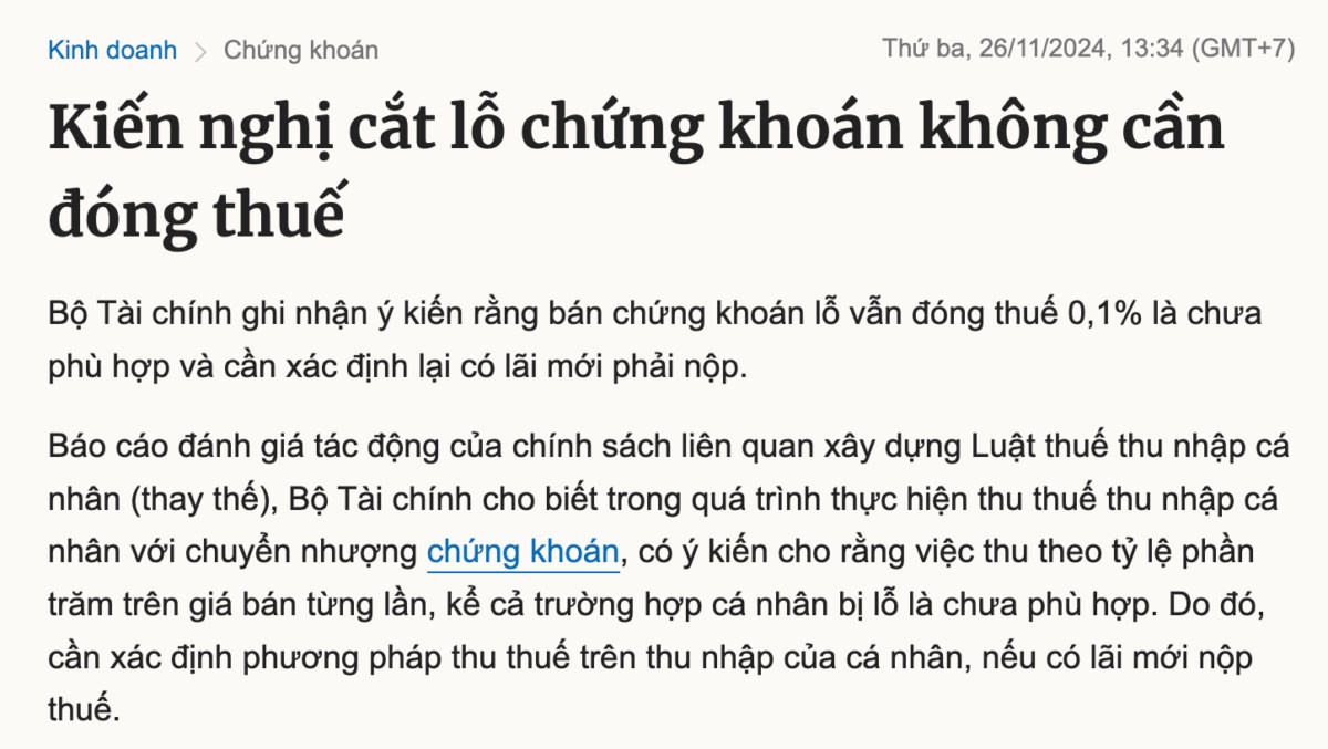 Câu chuyện thuế thu nhập cá nhân khi bán chứng khoán