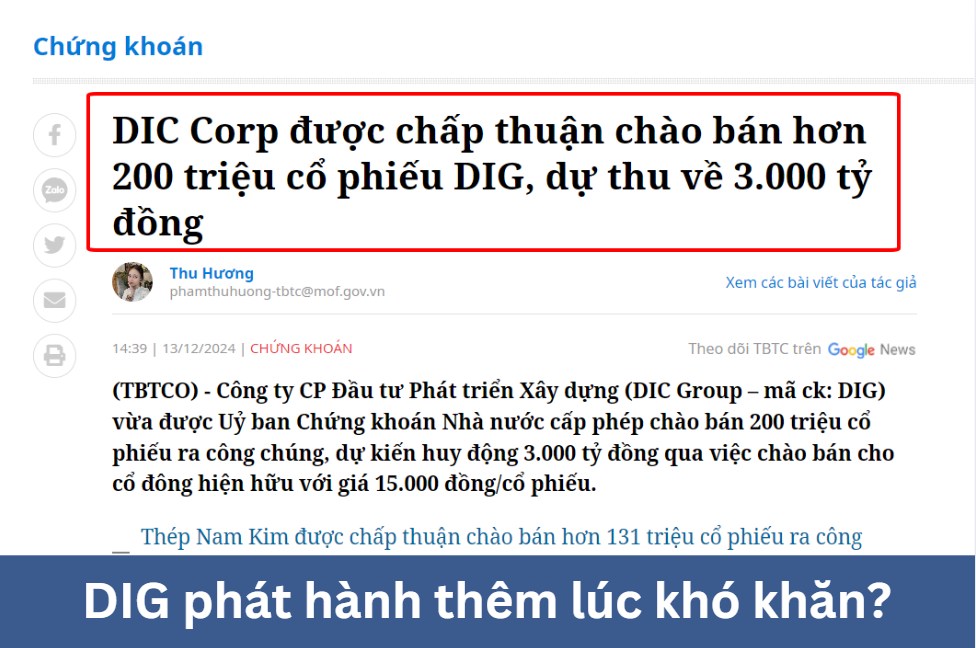 DIG được phát hành thêm cổ phiếu - Lợi hay hại?