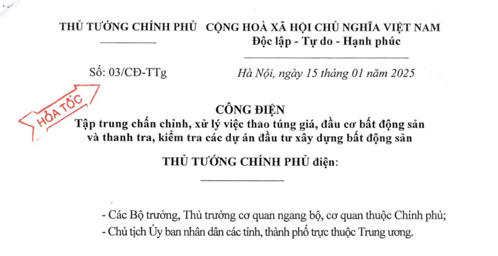 Nóng: "Công điện 03/CĐ-TTg ngày 15/11/2025: Chấn chỉnh Thao túng & Đầu cơ Bất Động Sản"