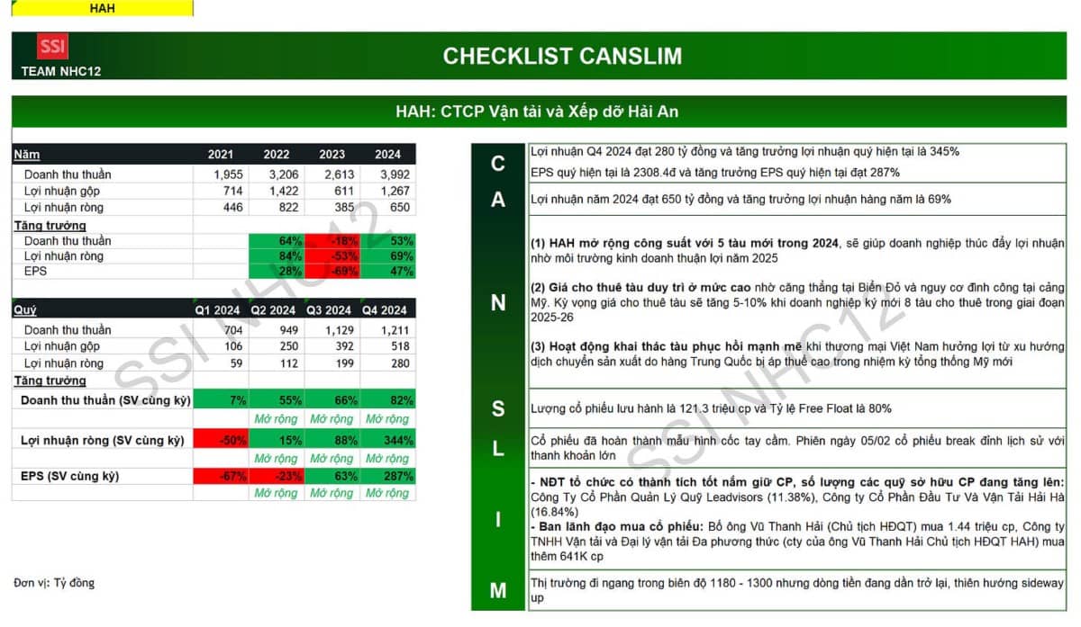 Danh mục CANSLIM cho quý 1/2025. Phân tích chi tiết từng cổ phiếu