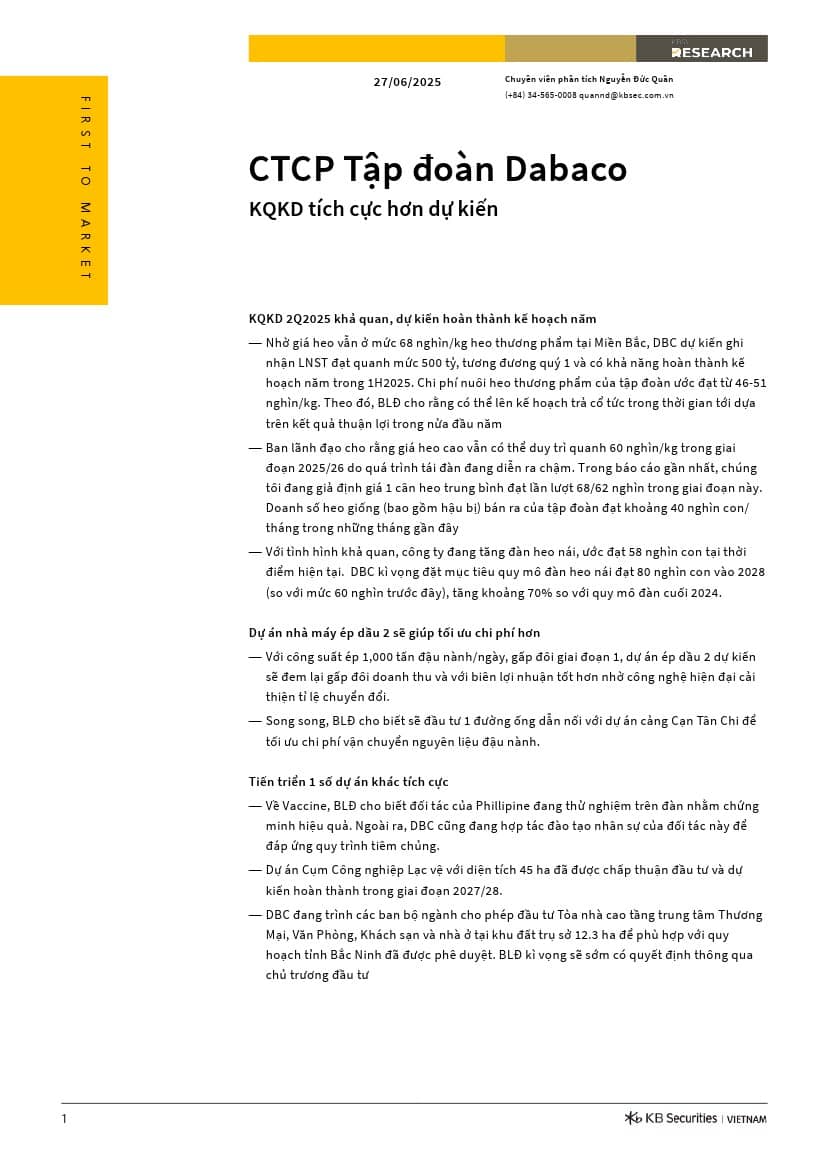 DBC: KQKD tích cực hơn dự kiến