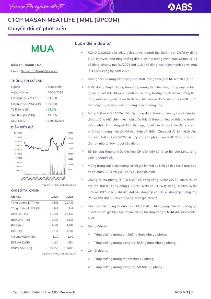 MML: Khuyến nghị MUA với giá mục tiêu: 39,800 đồng/cổ phiếu