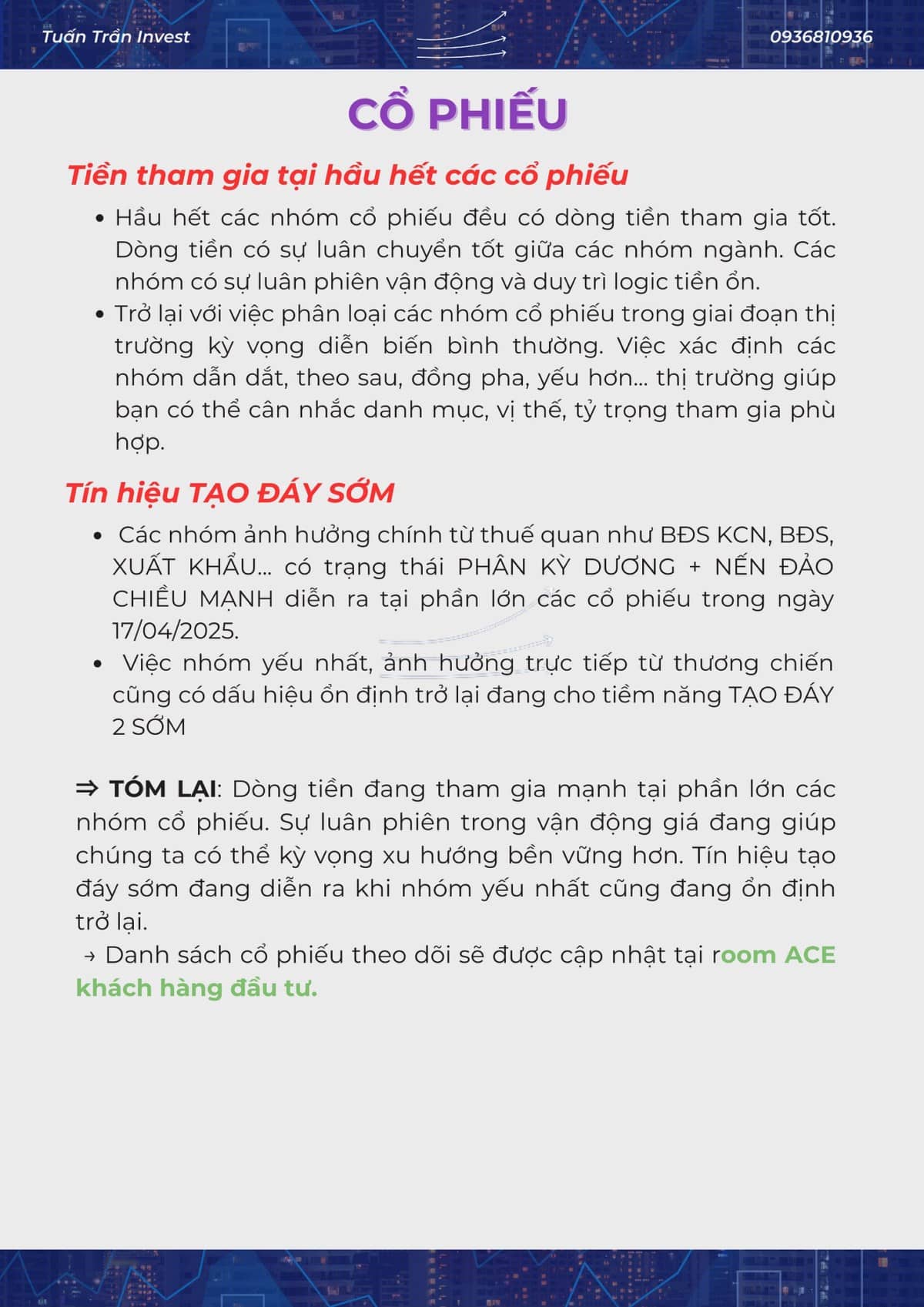 Tín hiệu tạo đáy sớm