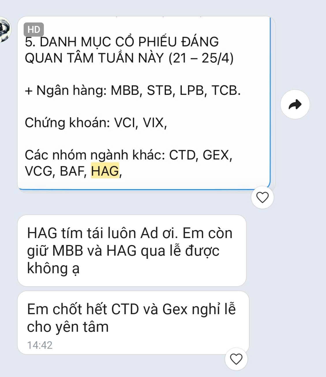HAG đã xuất hiện sắc tím. Game mới chỉ bắt đầu. Và không chỉ HAG, sắp tới hàng loạt các cổ phiếu khác  ...
