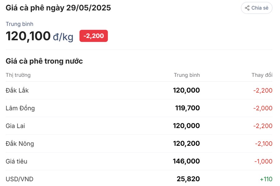 Giá Cà Phê Ngày 29/5/2025: Đồng Loạt Giảm Mạnh – Robusta Thủng 4.600 USD, Arabica Tiếp Cận Ngưỡng Hỗ Trợ Quan Trọng