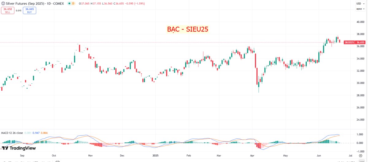 Bạc kỳ hạn tháng 9/2025 giảm về 36,69 USD: Điều chỉnh kỹ thuật trong xu hướng tăng dài hạn?