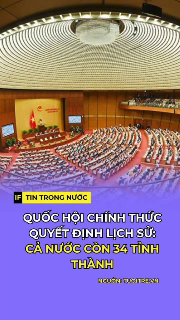 Quốc hội chính thức quyết định lịch sử: Cả nước còn 34 tỉnh thành !

Ngày 12/6/2025 đánh dấu một sự kiện lịch sử:
Việt Nam chính thức còn 34 tỉnh, thành phố sau khi Quốc hội thông qua nghị quyết sắp xếp đơn vị hành chính.
🔹 28 tỉnh
🔹 6 thành phố trực thuộc Trung ương
📆 Chính thức áp dụng từ 1/7/2025
🗣️ Bạn nghĩ gì về sự thay đổi lớn này?