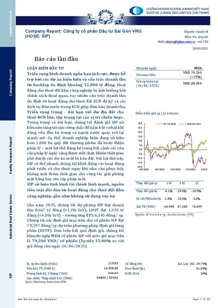 SIP: Khuyến nghị MUA với giá mục tiêu 79,200 đồng/cổ phiếu