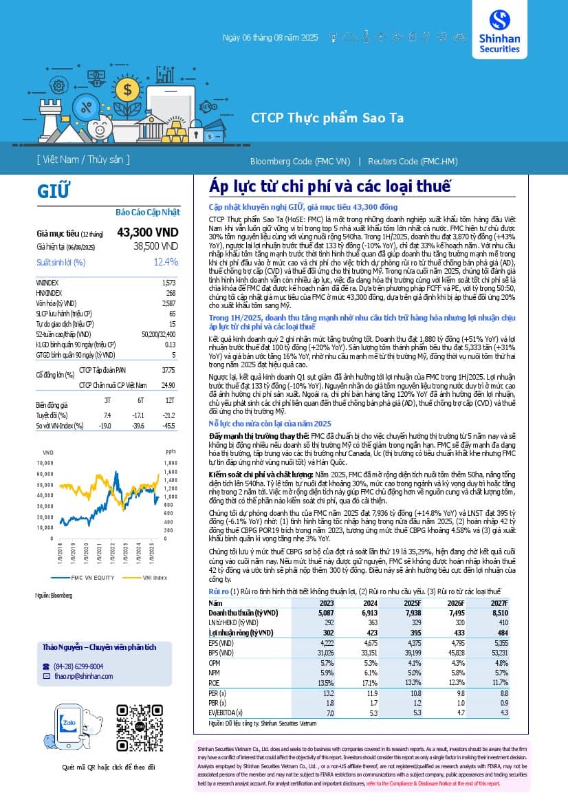 FMC: Khuyến nghị NẮM GIỮ với giá mục tiêu 43,300 đồng/cổ phiếu