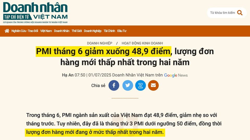 Tình hình sản xuất Việt Nam – Tháng 6/2025