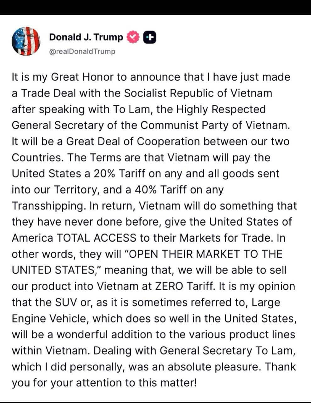 Trump công bố, Con số 20% - 40% là quá cao!!!!. Trong khi VN phải mở cho hàng Mỹ. - Sau con số này sẽ  ...