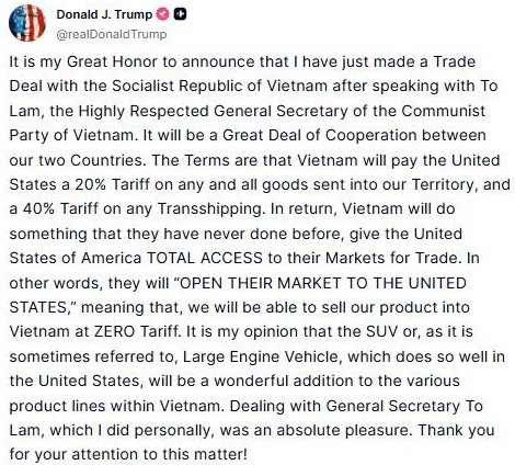 Thỏa thuận Mỹ-Việt: Lá Bài Chiến lược Định hình Lại Thương mại Châu Á. Khi hạn chót thỏa thuận thương  ...