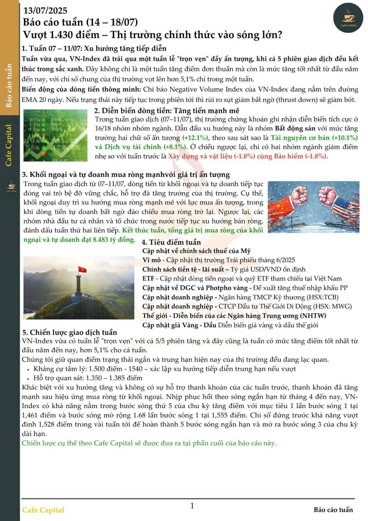 Báo cáo tuần (14–18/07): Vượt 1.430 điểm – Thị trường chính thức vào sóng lớn?