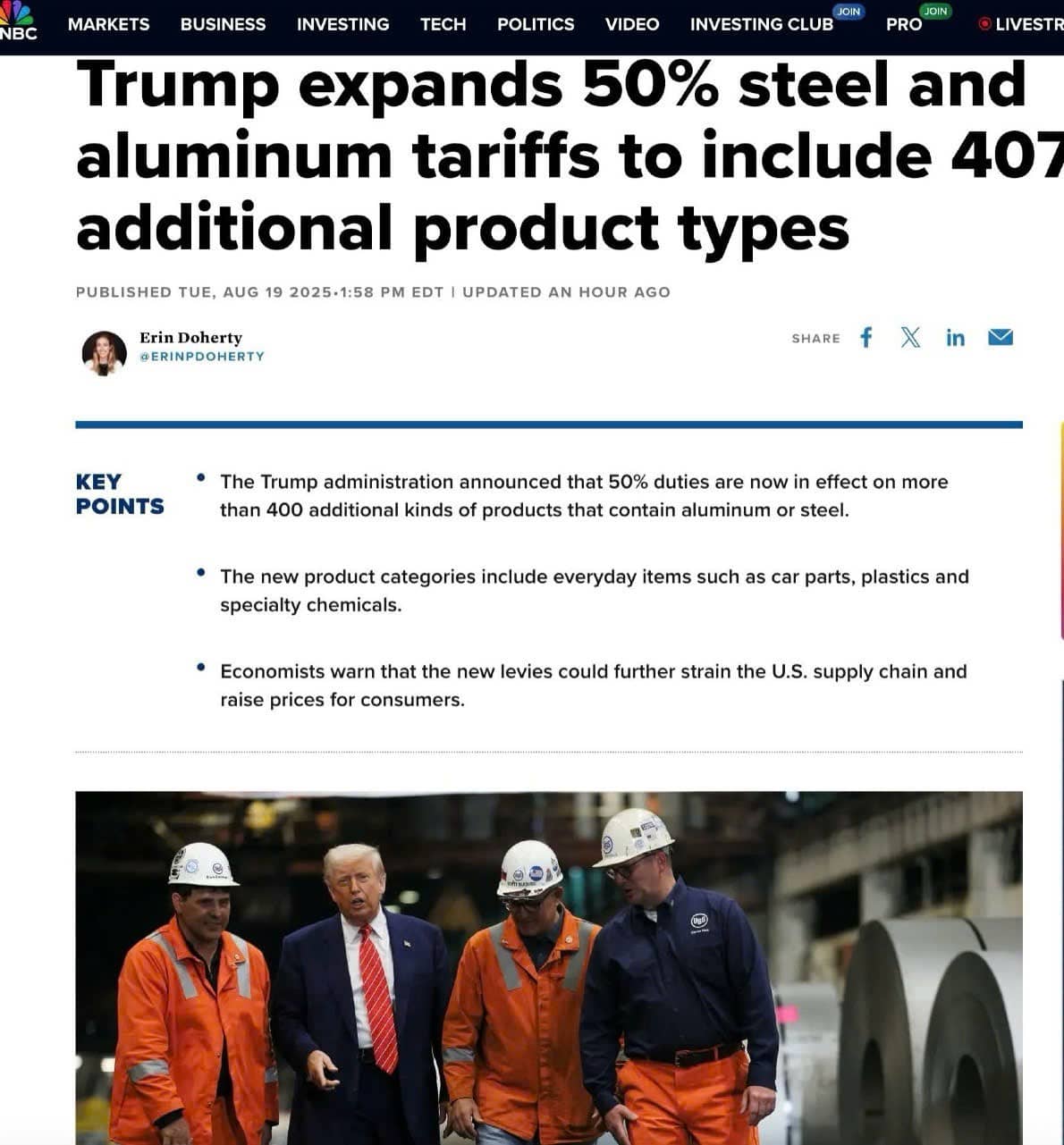 Trump Mở Rộng Áp Thuế 50% Đối Với 407 Mặt Hàng Chứa Nhôm và Thép: Tác Động Gần Như Toàn Dải Sản Phẩm