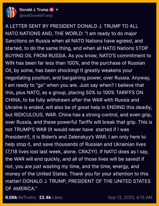 Trump gây sức ép NATO: Trừng phạt Nga toàn diện, áp thuế Trung Quốc để kết thúc chiến tranh?