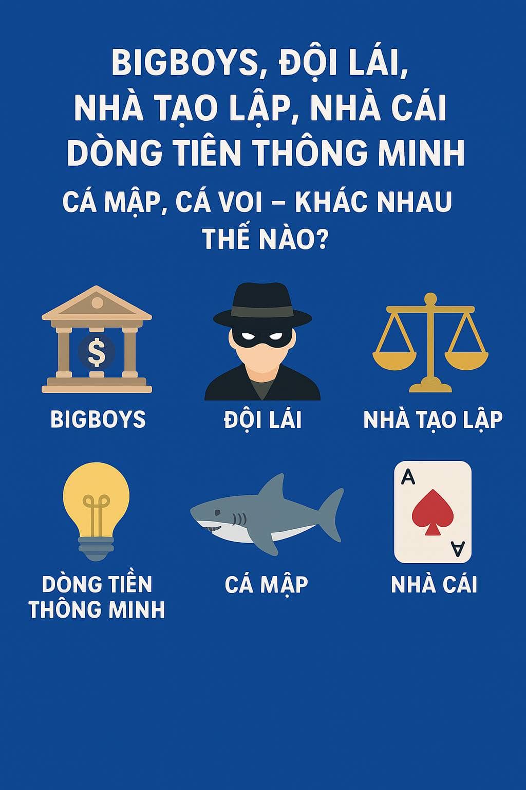Giải mã Bigboys (phần 3): Bigboys, Đội lái, Nhà tạo lập, Nhà cái, Dòng tiền thông minh, Cá mập, Cá voi – Khác nhau thế nào?
