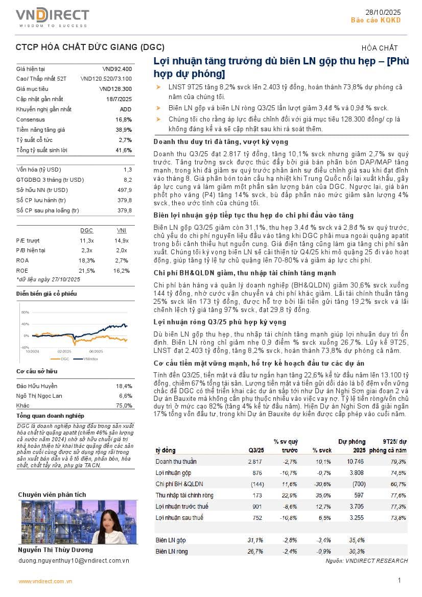 DGC: Báo cáo cập nhật KQKD Q3/2025