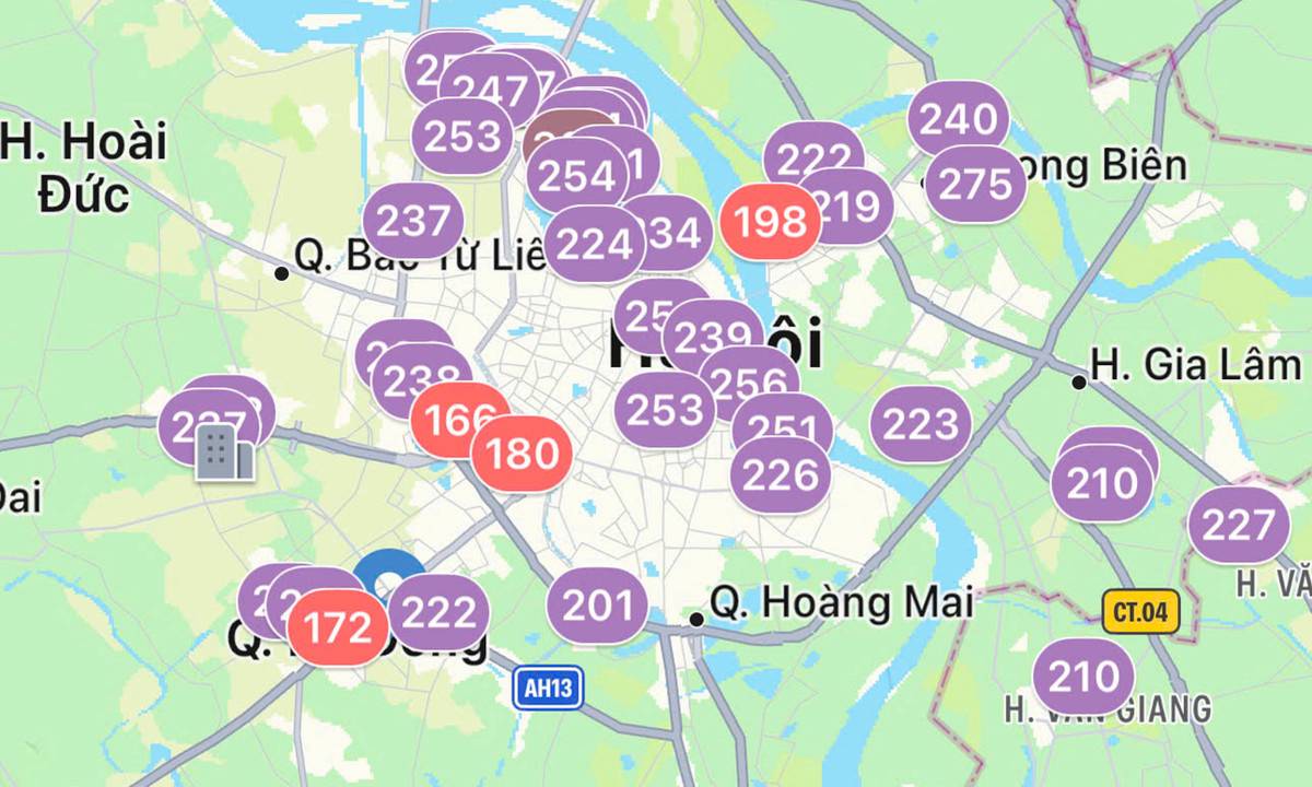 Bụi mịn dày đặc bao trùm Hà Nội, nhiều khu vực cảnh báo AQI tím