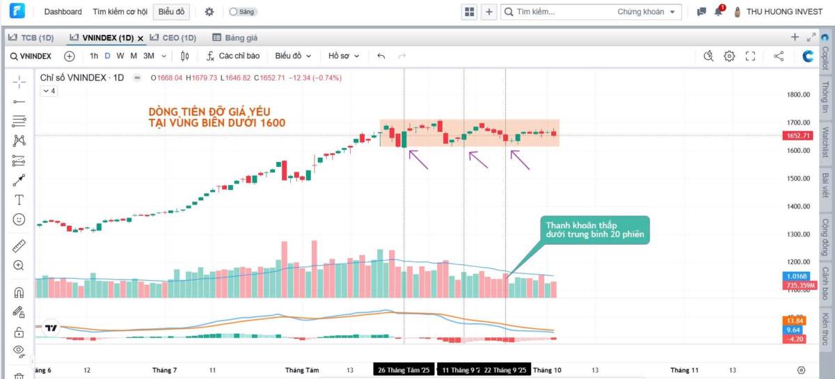 Dòng tiền yếu, VN-Index khó giữ vùng 1.600 điểm