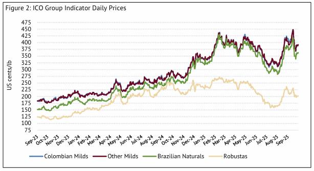 Báo cáo ICO tháng 9: Tồn kho giảm sâu, giá cà phê tăng đồng loạt và xuất khẩu tiếp tục đà suy yếu