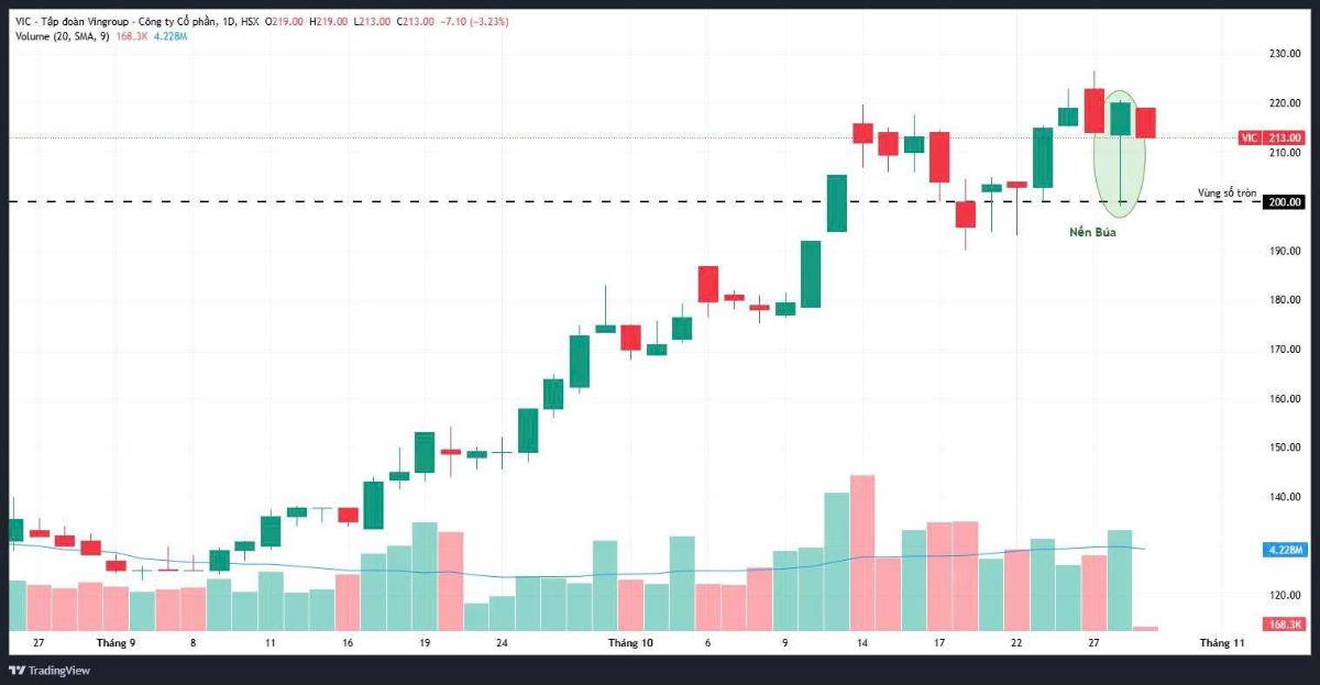 Chờ mua VIC: Nến búa tại vùng hỗ trợ tâm lý 200