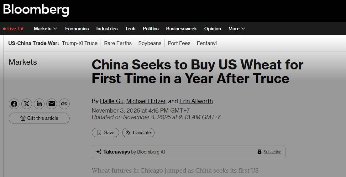 Trung Quốc Trở Lại Thị Trường Lúa Mì Mỹ: Tín Hiệu Hồi Sinh Cho Thương Mại Nông Sản Toàn Cầu