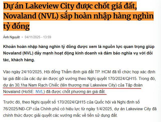 Dự án Lakeview City được chốt giá đất, Novaland (NVL) sắp hoàn nhập hàng nghìn tỷ đồng