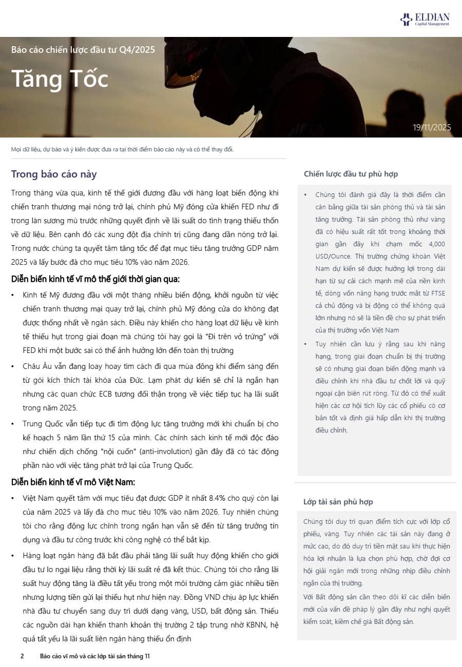 Báo cáo chiến lược đầu tư T11/2025 của Eldian Capital