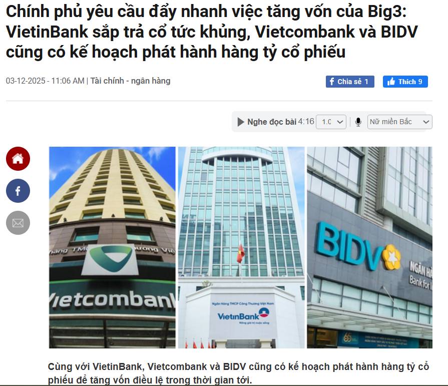 Lệnh tăng vốn Big3: Mồi lửa kích hoạt sóng Tài chính