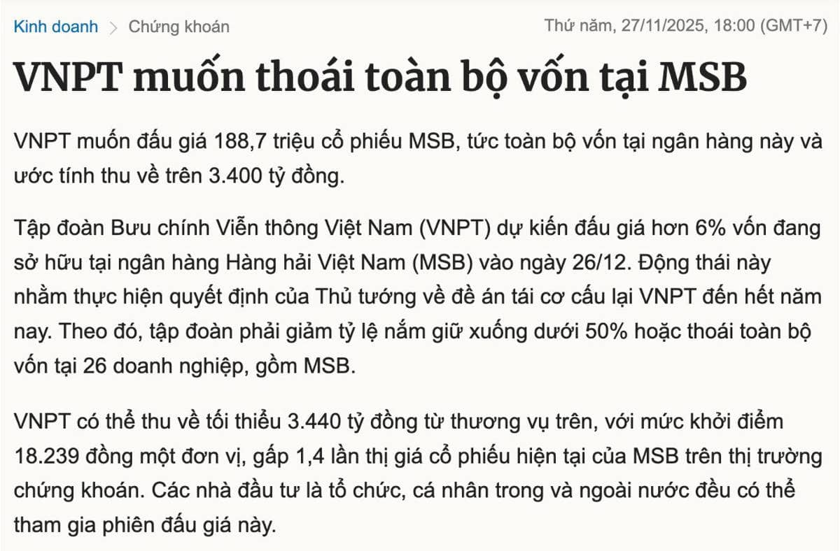 Cổ phiếu MSB – VNPT thoái vốn – có nên mua?