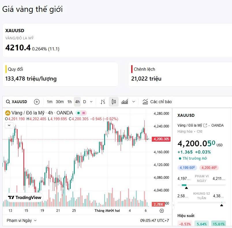 Cập nhật giá vàng ngày 08/12/2025