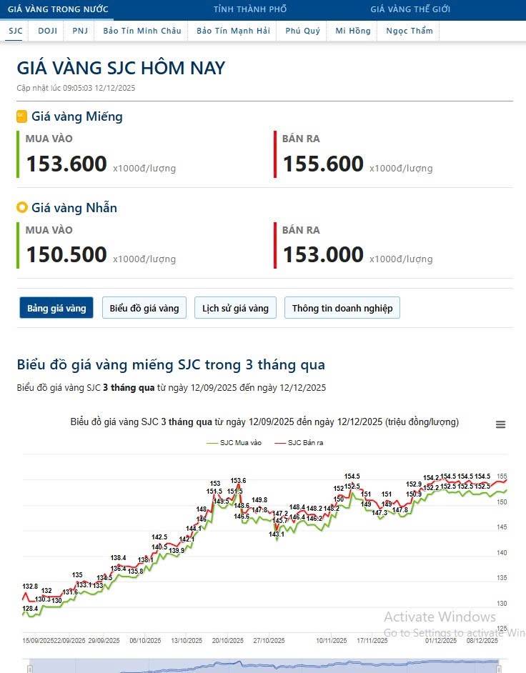 Update giá vàng ngày 12/12