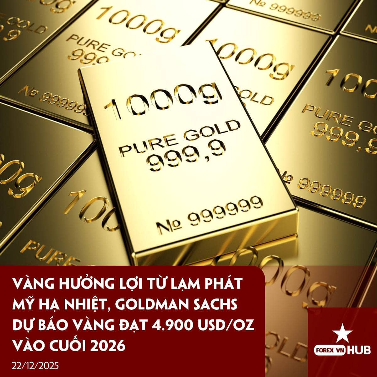 Dự báo giá vàng: Goldman Sachs nâng mức kỳ vọng lên 4.900 USD/ounce vào cuối năm 2026
