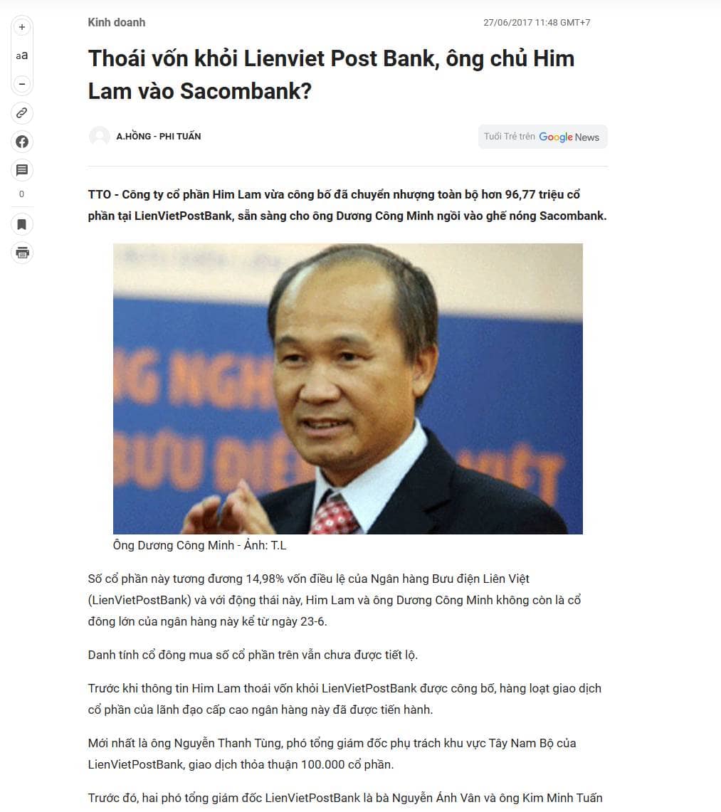 Đánh giá Sự kiện ông Nguyễn Đức Thụy LPbank bước sang trang mới Sacombank