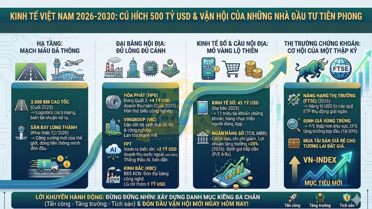 Kinh tế Việt Nam 2026-2030: Cú hích 500 tỷ USD & vận hội của những nhà đầu tư tiên phong