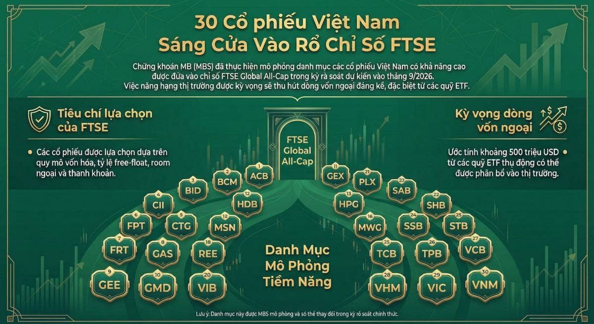 Danh mục 30 cổ phiếu "sáng cửa" vào rổ FTSE 2026: Đón đầu làn sóng 500 triệu USD!