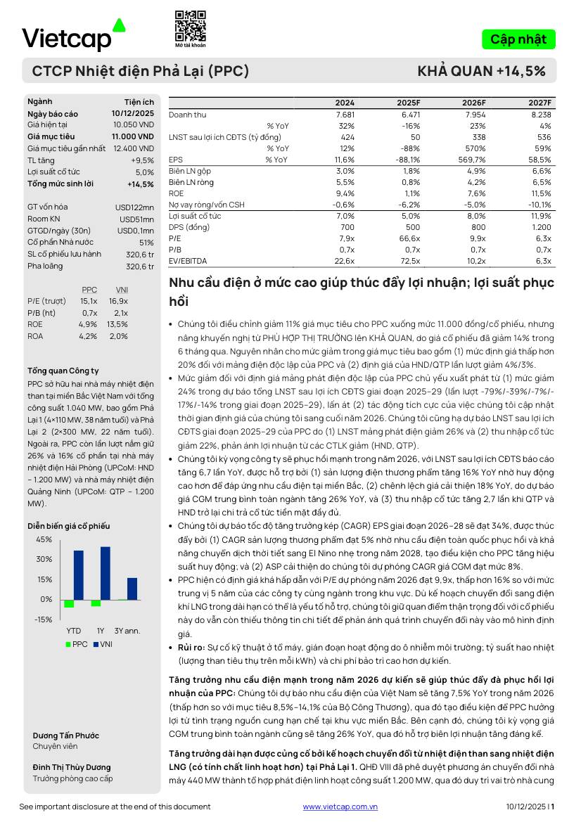 PPC: Khuyến nghị KHẢ QUAN với giá mục tiêu 11,000 đồng/cổ phiếu