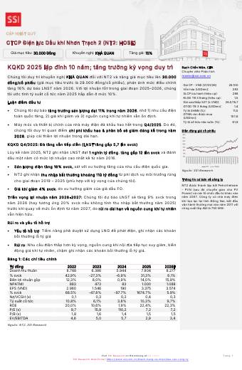 NT2: Khuyến nghị KHẢ QUAN với giá mục tiêu 30,000 đồng/cổ phiếu