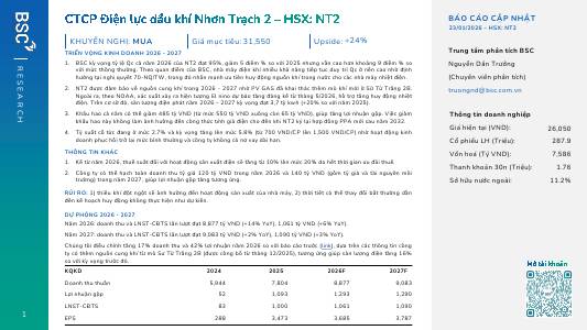 NT2: Khuyến nghị MUA với giá mục tiêu 31,550 đồng/cổ phiếu