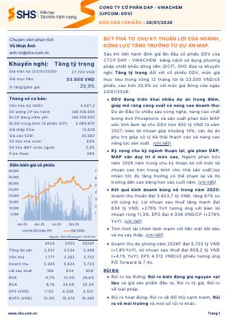 DDV: Khuyến nghị TĂNG TỶ TRỌNG với giá mục tiêu 33,500 đồng/cổ phiếu