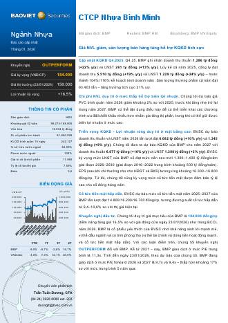 BMP: Khuyến nghị OUTPERFORM với giá mục tiêu 184,000 đồng/cổ phiếu