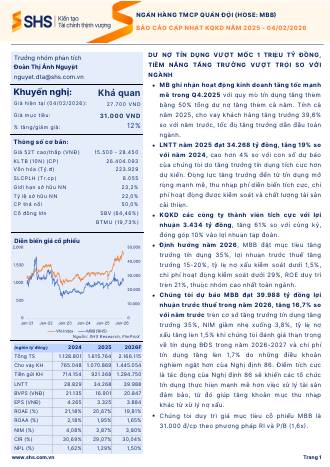 MBB: Khuyến nghị KHẢ QUAN với giá mục tiêu 31,000 đồng/cổ phiếu