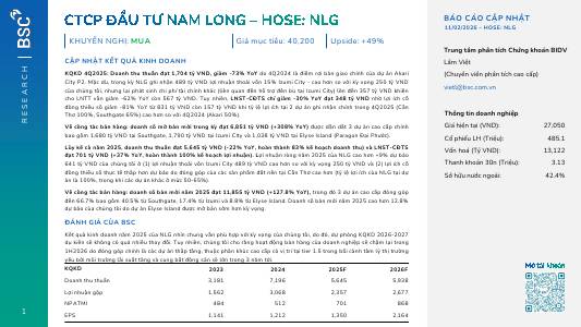 NLG: Khuyến nghị MUA với giá mục tiêu 40,200 đồng/cổ phiếu