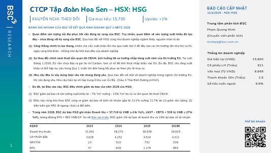 HSG: Khuyến nghị THEO DÕI với giá mục tiêu 15,700 đồng/cổ phiếu