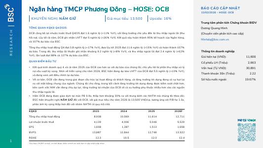 OCB: Khuyến nghị NẮM GIỮ với giá mục tiêu 13,500 đồng/cổ phiếu