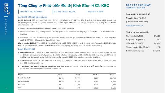 KBC: Khuyến nghị MUA với giá mục tiêu 46,000 đồng/cổ phiếu