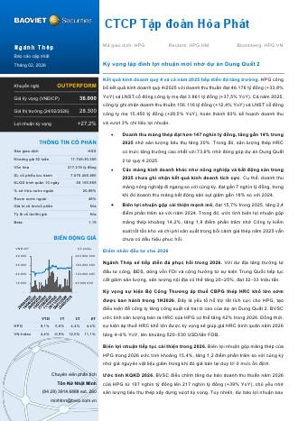HPG: Khuyến nghị OUTPERFORM với giá mục tiêu 36,000 đồng/cổ phiếu