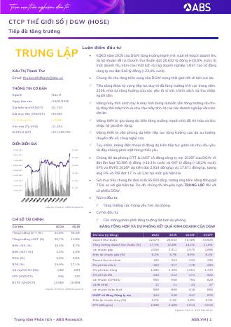 DGW: Khuyến nghị TRUNG LẬP với giá mục tiêu 55,600 đồng/cổ phiếu