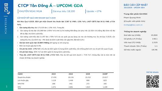 GDA: Khuyến nghị MUA với giá mục tiêu 18,100 đồng/cổ phiếu