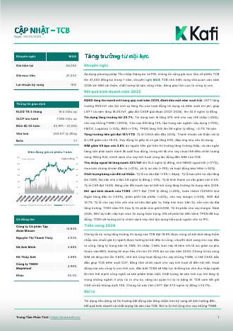 TCB: Khuyến nghị MUA với giá mục tiêu 41,300 đồng/cổ phiếu